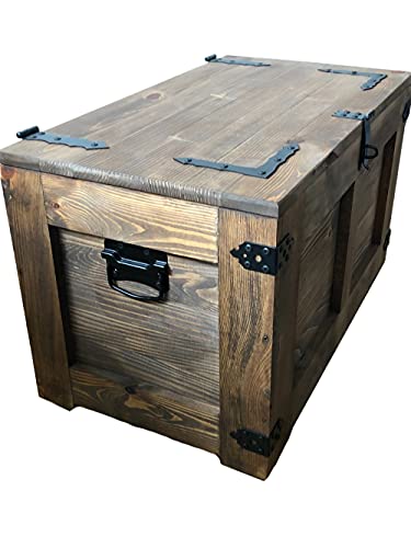 weeco Holztruhe Schatztruhe Aufbewahrungsbox mit vier Räder. 24kg, 80x45cm Holzkiste Couchtisch Beistelltisch Vintage Shabby chic klappbarem Deckel und Stauraum. Holzmobel kiste