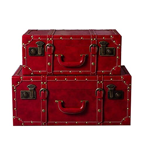 Zavddy-Home Koffer aus Holz Im chinesischen Stil Hochzeit Koffer Big Red Koffer, Extra Large Aufbewahrungskoffer Set 2 Truhen for Schlafzimmer, Wohnzimmer und Hochzeitsdekoration Schatzkiste