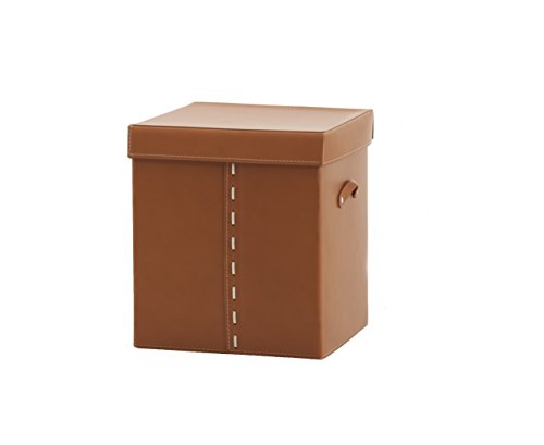 GABRY 39: Ledertruhe aus Braun Farbe, mit Ledertop und Gummifüßen, Lederkiste, Truhe, Aufbewahrungsbox, Holzkorb, Wäschekorb, von Limac Design®, 100% Made in Italy.