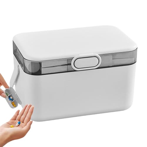 Große Medizin-Aufbewahrungsbox, doppellagige Truhe, tragbarer staubdichter Organizer, Mülleimer für Zuhause und Geschäft, sichere Aufbewahrung für Medikamente, 32 x 22,8 x 20,2 cm, Weiß und Cremig