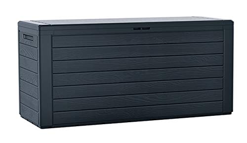 rg-vertrieb Gartenbox 280L Anthrazit | Auflagenbox XXL Truhe in Holz-Optik | Abschließbare Kissenbox für Garten, Terrasse und Balkon | UV- & Frostbeständig | Einfacher Aufbau ohne Werkzeug