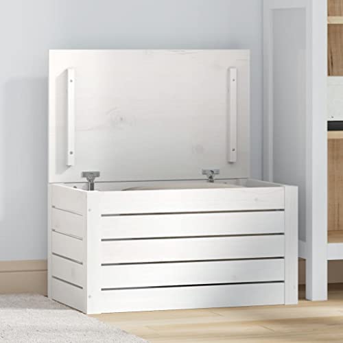 INLIFE Truhe 59,5x36,5x33 cm Massivholz Kiefer,Weiß,7.65KG