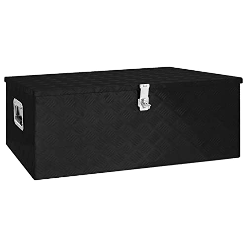 Aufbewahrungsbox, JUNZAI Abschließbare Box, Alu Box, Metal Box, Transportkiste, Werkzeugbox, Metallkiste, Alukiste, Schwarz 100x55x37 cm Aluminium