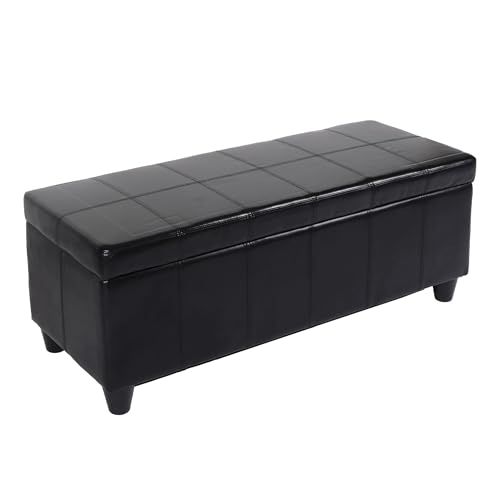 Berlinlodge Aufbewahrungs-Truhe Sitzbank Lars HxBxT 45x112x45cm Schwarz Leder + Kunstleder Stauraum groß platzsparend Wohnzimmer Kinderzimmer Schlafzimmer