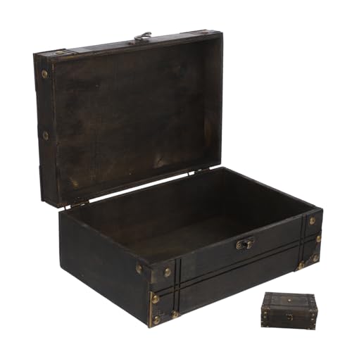 HOMOCONO Box Retro Aufbewahrungsbox Aus Holz Aufbewahrungstruhe Antike Truhe Schmucktruhe Erinnerungstruhe Vintage Schatz Schmuckstück Ring Ohrringe Truhe Kleiner Schatz
