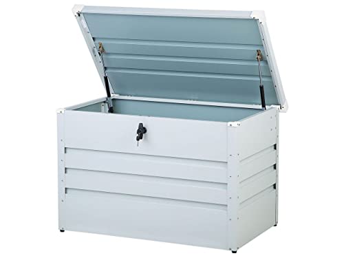 Beliani Metall-Gartentruhe 300 l hellgrau Kissenbox Auflagenbox für die Terrasse wasserdicht Aufbewahrungsbox Gartenbox Cebrosa