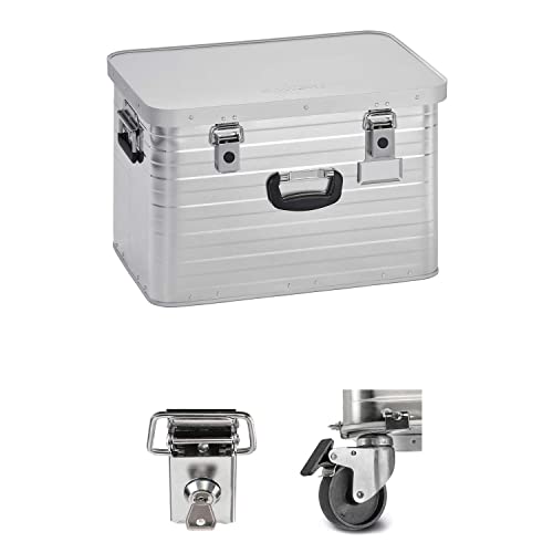 Enders Alubox 63 L mit Schloss Set + Transportrollen - Aluminium Box 1 mm Wandstärke, spritzwasserdicht, stapelbar - Alu Box, Alukiste, Metallbox - verwendbar als Transportbox, Lagerbox, Werkzeugkiste
