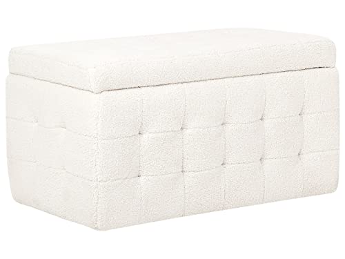 Hocker mit Stauraum Deckel Bouclé weiß Bettbank Truhe Fußhocker Modern Michigan
