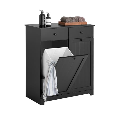 SoBuy Wäscheschrank mit 2 ausklappbaren Wäschesäcken Wäschetruhe Wäschesammler mit 2 Schubladen Wäschekorb Badschrank Badmöbel Schwarz BHT ca. 78x91x38cm BZR33-SCH