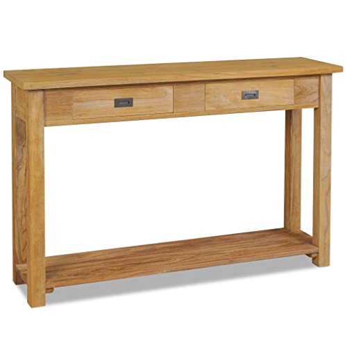 vidaXL Teak Massiv Konsolentisch mit 2 Schubladen Kolonialstil Konsole Beistelltisch Sideboard Flurtisch Ablagetisch Frisiertisch Holztisch 120x30x80cm