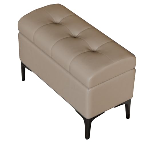 Ottoman-Bank mit Stauraum, rechteckig, gepolstert, mit Klappdeckel, Lederende des Bettes, Truhe, Metallbeine, stilvolle Fußstütze für Wohnzimmer und Schlafzimmer, 60 cm, Khaki