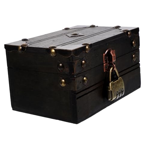 Cabilock Kasten Vintage Andenken Schatzkiste Schmuckkiste schmuckschatulle aus holz Hölzerne Truhe Foto-Requisite Schmuckaufbewahrungshalte r Piratenschatztruhe