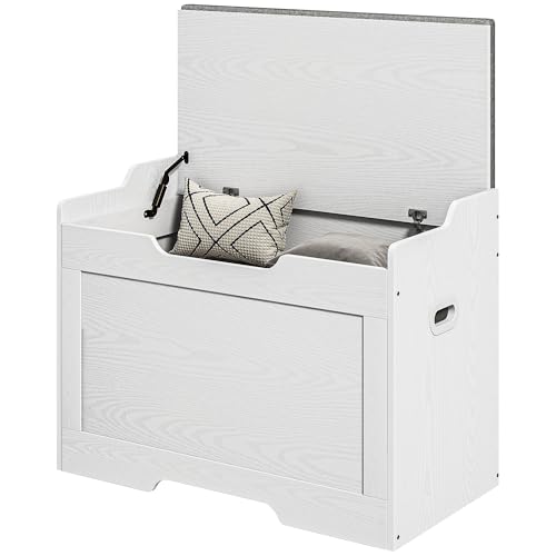 HOMCOM Truhen Sitzbank mit Stauraum, Aufbewahrungstruhe mit Deckel und Sitzkissen, Truhenbank, Sitztruhe für Flur, Schlafzimmer, Wohnzimmer, 75cm x 40cm x 56 cm, Weiß