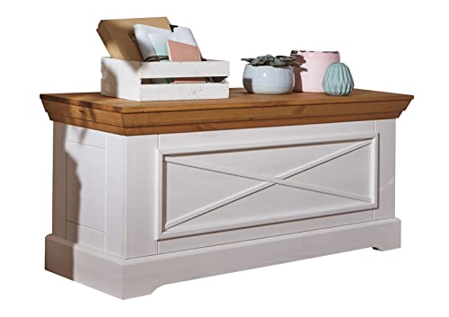 möbelando WZ 0133 aus Kiefer massiv in weiß mit Absetzungen in eichefarbig. Abmessungen (BxHxT) 108x50x42 cm