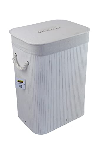 Wäschekorb Wäschetruhe Bambus weiß faltbar m. Bezug Deckel Hangriff 40x30 H.57cm