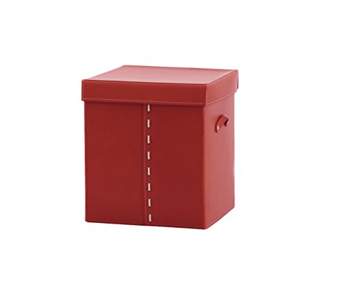 GABRY 39: Ledertruhe aus Rot Farbe, mit Ledertop und Gummifüßen, Lederkiste, Truhe, Aufbewahrungsbox, Holzkorb, Wäschekorb, von Limac Design®, 100% Made in Italy.