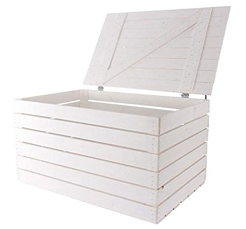 Neue Holztruhe weiß groß 80x50x39 cm Schatztruhe XXL Weisse Holzbank Aufbewahrungskiste Gartenmöbel Obstkiste Weinkiste mit Deckel Holzbox Sitzbank Vintage-Look Kiste Stuhl