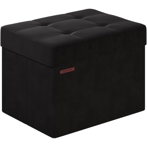 ABHENG Sitzhocker mit Stauraum, Aufbewahrungsbox aus Samt, Bettbank Schlafzimmer, kleine klappbare Sitzbank, für Wohnzimmer Schlafzimmer Flur, 31 x 41 x 31 cm, Tinte Schwarz, ASND03B