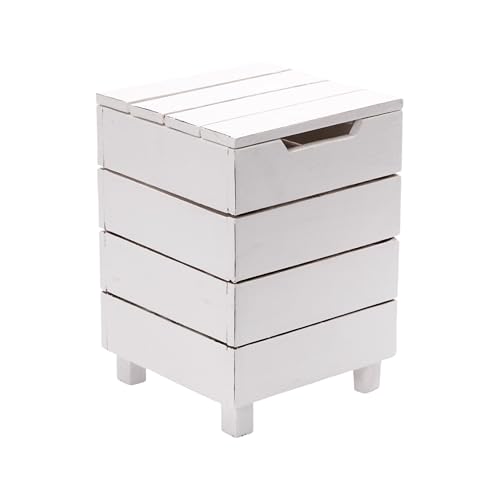 DESIGN DELIGHTS RUSTIKALER HOLZ HOCKER STORAGE 50 | 50x35x35cm (HxBxT), Mahagoni Recyclingholz, massiv | Klappbox, Wäschekorb, Badhocker, Wäschetruhe | Farbe: 06 weiß-landhaus