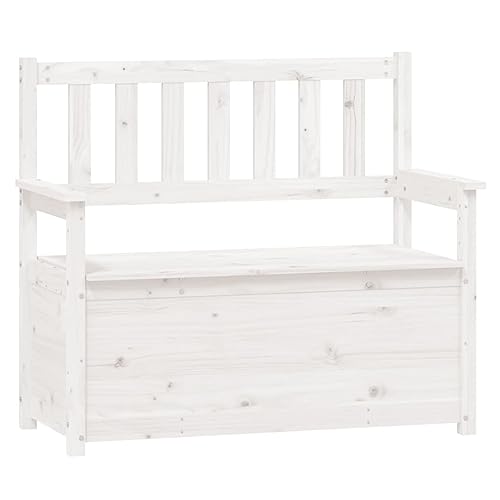 vidaXL Sitzbank mit Stauraum Truhenbank Holzbank Flurbank Truhe Bank Massivholzbank Sitztruhe Holztruhe Wohnzimmer Weiß 112,5x51,5x96,5cm Massivholz Kiefer