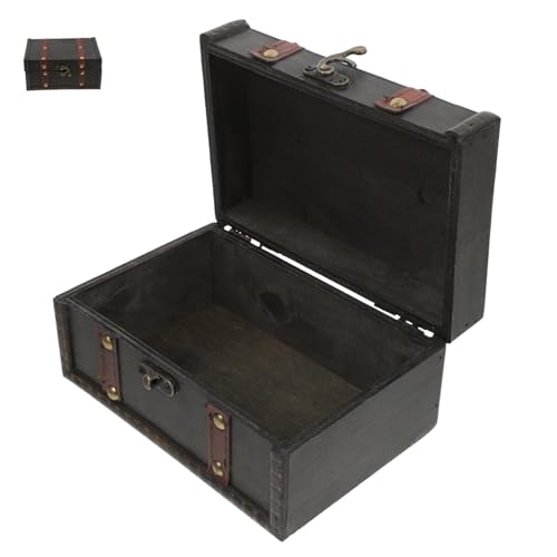 EXCEART Aufbewahrungskiste Schmuckorganisator Dekorationsstück vintage dekoration Sammlerstück Hölzerne Truhe Schatzkiste für Kinder Herren Wohnkultur Holz Dark Grey
