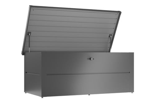 ILESTO Ben Auflagenbox mit Schloss/Garten Kissenbox Wetterfest Gartenkiste 692 L, Metall verstärktem Deckel und Gasdruckfedern, Outdoor Schrank Sitztruhe(165 x 85 x 69 cm Anthrazit)