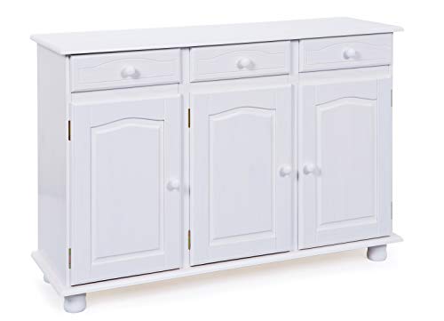 Inter Link – Landhausstil Kommode – Sideboard – Sideboard Buffet – Landhausstil – Beistellschrank - Kiefer massiv – 3 Türen – 3 Schubladen – Weiß lackiert - Livio