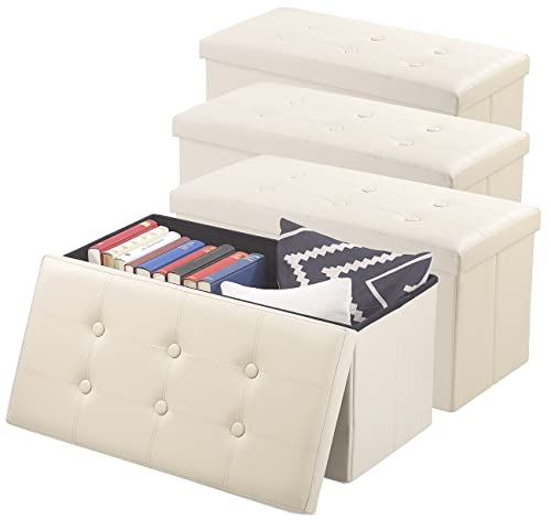 infactory Sitz-Hocker: 4er-Set Faltbare 2in1-Sitzbänke und -truhen, 80 l, bis 300 kg, beige (Sitz Hocker mit Stauraum)