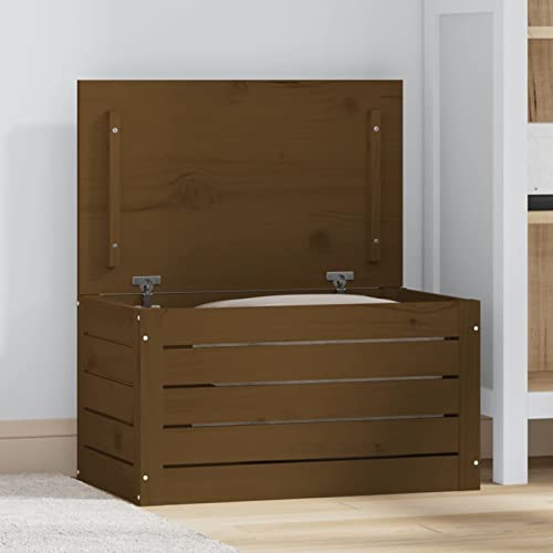 Homgoday Truhe Aufbewahrungstruhe Spielzeugtruhe Spielzeugkiste Holzkiste Aufbewahrungsbox Aufbewahrungskiste für Flur Schlafzimmer Wohnzimmer Honigbraun 59,5x36,5x33 cm Massivholz Kiefer