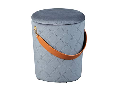 Hocker-Eimer-Behälter aus Samt und Kunstledergriff, graue Farbe, 35x35x45 cm