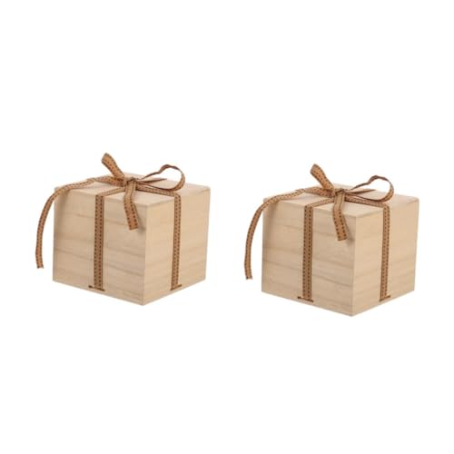Cabilock 2 Stück Leere Kleine Holzkiste Kleine Schatztruhe Aus Holz Mini Schatztruhen Unbemalte Schatztruhe Unvollendete Holzschatztruhe Schwarze Holzkiste Paulownia Beige