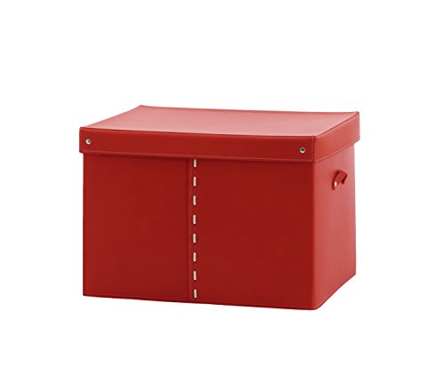 GABRY 40: Ledertruhe aus Rot Farbe, mit Ledertop und Gummifüßen, Lederkiste, Truhe, Aufbewahrungsbox, Holzkorb, Wäschekorb, von Limac Design®, 100% Made in Italy.