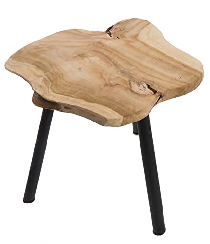 LS-LebenStil Beistelltisch Couchtisch Teakholz 44cm Hocker Braun Schwarz Massivholz Nachttisch Deko Tisch Unikat Tischplatte aus Teakholz in unterschiedlichen Formen Sofatisch Wohnzimmer Schlafzimmer