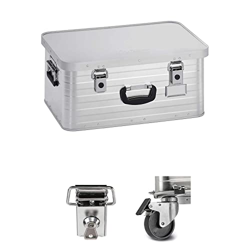 Enders Alubox 47 L mit Schloss Set + Transportrollen - Aluminium Box 1 mm Wandstärke, spritzwasserdicht, stapelbar - Alu Box, Alukiste, Metallbox - verwendbar als Transportbox, Lagerbox, Werkzeugkiste