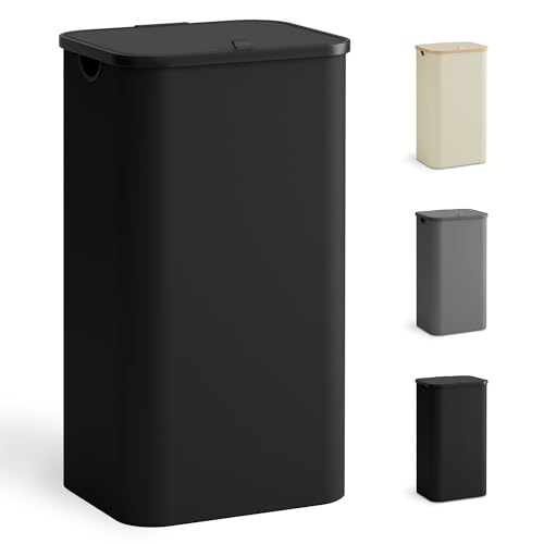 YOUDENOVA Wäschekorb mit Deckel 100L, Wäschesammler schmal mit Wäschesack, faltbarer Wäschesortierer mit Kunststoffgriff Wäschetruhe, hoch Laundry Baskets, (Schwarz)