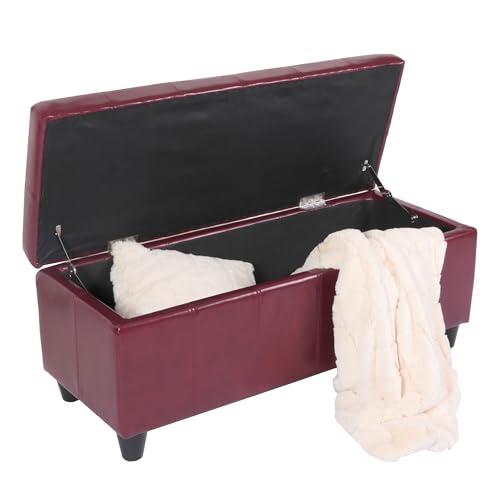 Mendler Aufbewahrungs-Truhe Sitzbank Kriens, Leder + Kunstleder, 112x45x45cm - rot