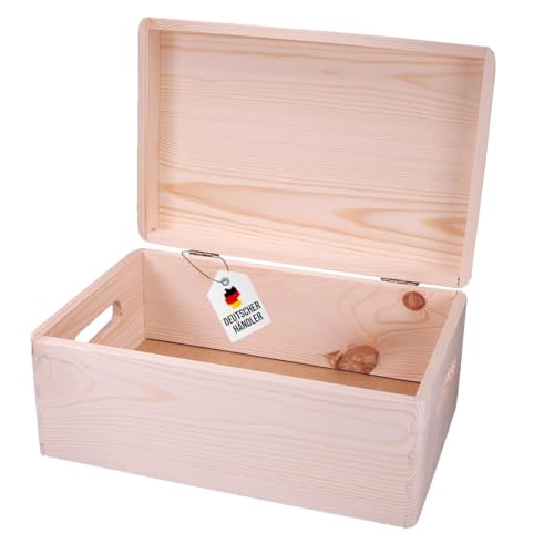 Langlauf Schuhbedarf Holzkiste mit Deckel – Aufbewahrungsbox Holz Natur – Personalisierbare Holztruhe – Geschenkbox & Schatztruhe – DIY Holzbox zum Bemalen, Gravieren 30x20x13,5 cm Nachhaltiges Holz