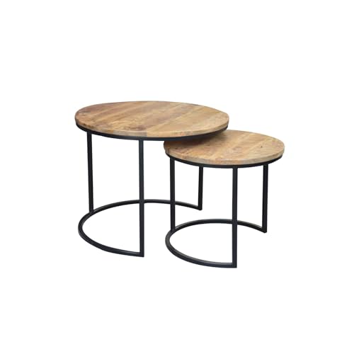 Invicta Interior Retro 2er-Set Beistelltische Elements 56cm Mangoholz Massivholz Satztische Wohnzimmertische