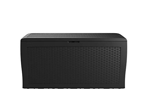 Keter Auflagenbox/Kissenbox Samoa 270L, Farbe Graphit - stilvolle Rattanoptik - 100% Wasserdicht - Mit Belüftungsystem zur Vermeidung unangenehmer Gerüche/Schimmel