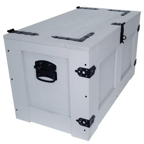 weeco Holztruhe grau Schatztruhe Aufbewahrungsbox. Holzkiste Truhe Couchtisch Beistelltisch Vintage Shabby chic klappbarem Deckel und Stauraum.