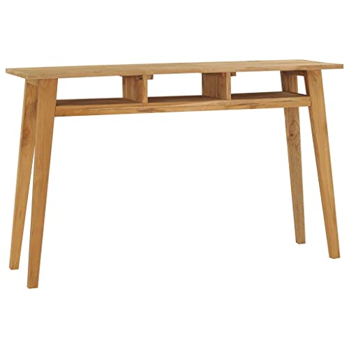 vidaXL Teak Massiv Konsolentisch mit 3 offenen Regalen Kolonialstil Konsole Beistelltisch Sideboard Flurtisch Ablagetisch Frisiertisch 120x35x75cm