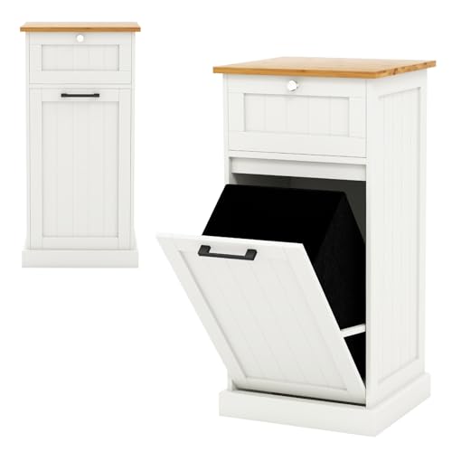 LIFEZEAL Wäscheschrank, Badezimmerschrank mit Schublade & Wäschebox, Wäschetruhe Wäschesammler mit neigbarer Tür, Wäschekorb für Badezimmer, 40 x 37 x 82 cm (Weiß)