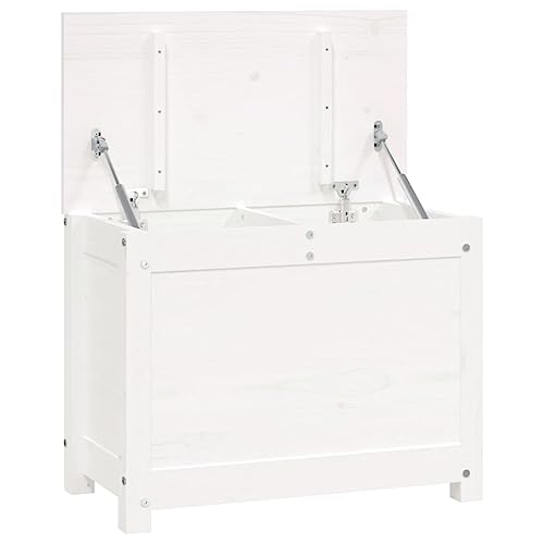 vidaXL Truhe, Aufbewahrungsbox mit viel Stauraum, Aufbewahrungstruhe mit Deckel mit Gasdruckfeder, Werkzeugkasten Holzbox Holztruhe, Weiß Massivholz Kiefer