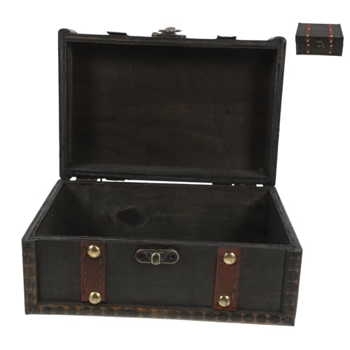 Operitacx Aufbewahrungskiste Andenken Hölzerne Truhe Briefkästen Raumdekor-kokette Kleine Schatztruhe Schatzkiste Für Kinder Schmuckhalter Halskette Fall Holz Dark Grey