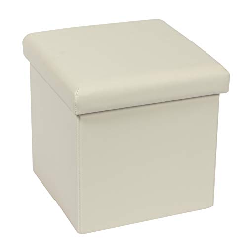 Bonlife Weiß Pouf Hocker Kiste mit Deckel Sitztruhe Schlafzimmer Möbel Faltbare Truhe Aufbewahrung Maximale Belastung 150kg 30x30x30cm