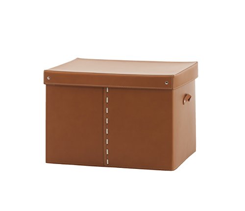 GABRY 43: Ledertruhe aus Braun Farbe, mit Ledertop und Gummifüßen, Lederkiste, Truhe, Aufbewahrungsbox, Holzkorb, Wäschekorb, von Limac Design®, 100% Made in Italy.