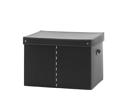GABRY 40: Schwarz Farbe, Ledertop Gummifüßen,,, Aufbewahrungsbox, Holzkorb, Wäschekorb, Limac Design®, 100% Made Italy.