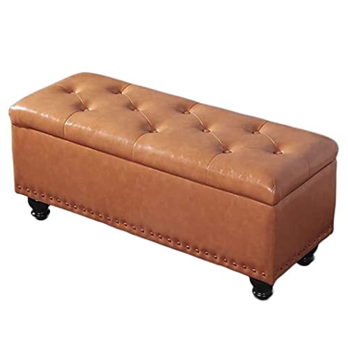 Ottomane-Sitzbank aus Leder, würfelförmig, für Wohnzimmer, Schlafzimmer, Bettende, Eingangsbereich, Bank, Fußhocker, Ablage, Schuhaufbewahrung, Truhe mit Sitzgelegenheit, wasserdicht, dunkel