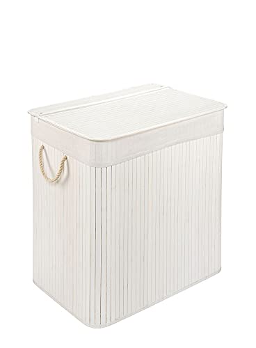 PANA ECO Bambus Wäschekorb mit Deckel • Wäschebox Holz Wäschesack • Faltbarer Wäschesammler •I Badezimmer Wäschetruhe • 100% Bambus • Farbe: Weiss • Größe: 104L (52 x 32 x 63)