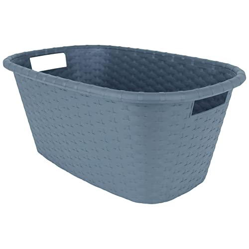Wäschewanne Rattan-Optik 35L mit Farbwahl Wäschekorb Wäschekiste Wäschetruhe Wäsche Korb Wanne Wäschesammler (Blau)